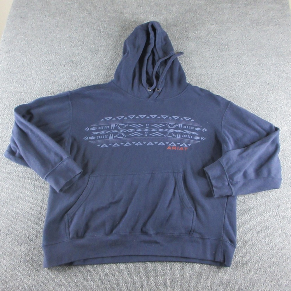 Ariat Hoodie Mens L Blue Pullover Kangaroo‎ Pocket Aztec Graphic Sweatshirt
